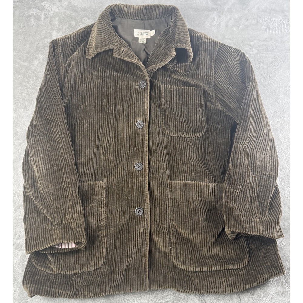 J Crew Vintage Corduroy Barn Coat Jacket Womens Small Olive Lined Chore Utility - Picture 1 of 4